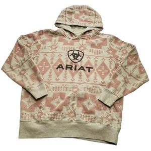 Ariat Hoodie Womens M Gray Pink Real Southwest Hooded Sweatshirt Logo Aztec